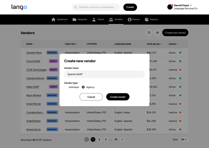 Vendors - Create new vendor - Agency - 02