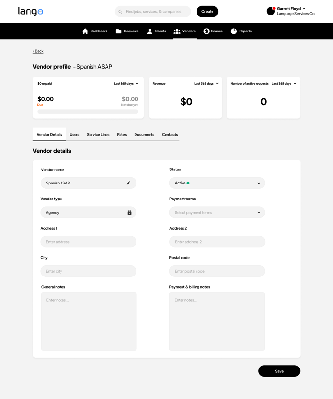 Vendors - Vendor Profile Page - Agency - Vendor Details Tab - 01