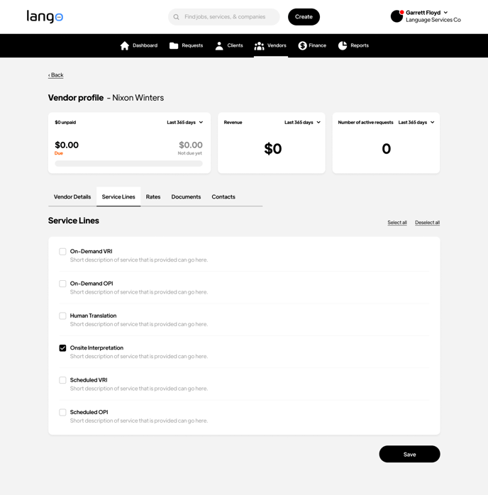 Vendors - Vendor Profile Page - Individual - Service Lines Tab (1)